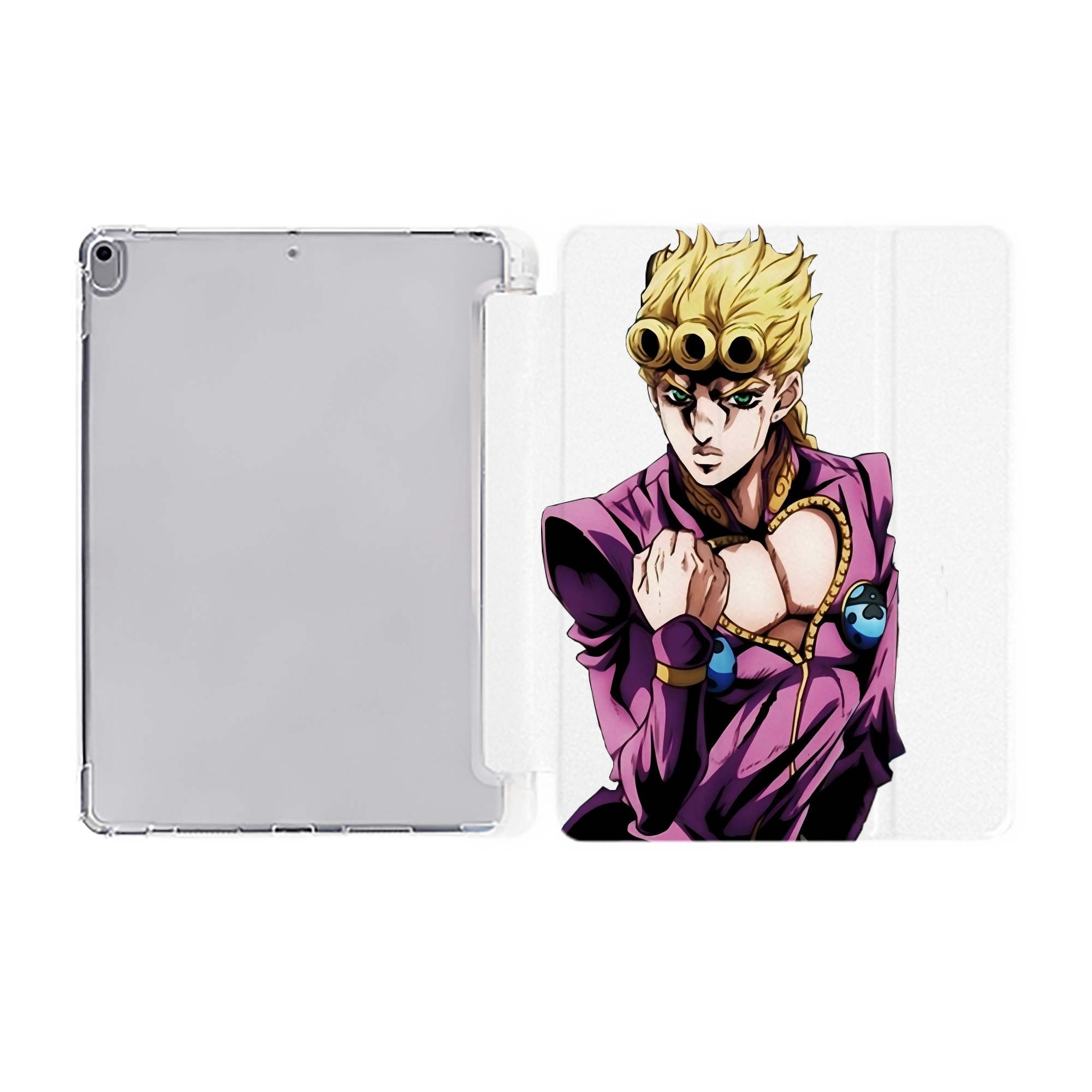 （画像用） ジョジョの奇妙な冒険 ジョルノ?ジョバァーナ JoJo's Bizarre Adventure Giorno Giovanna IPad ケース ペン収納付き 三つ折りスタンド PUレザー×シリコン 対応機種9.5/10.5/10.9インチ
